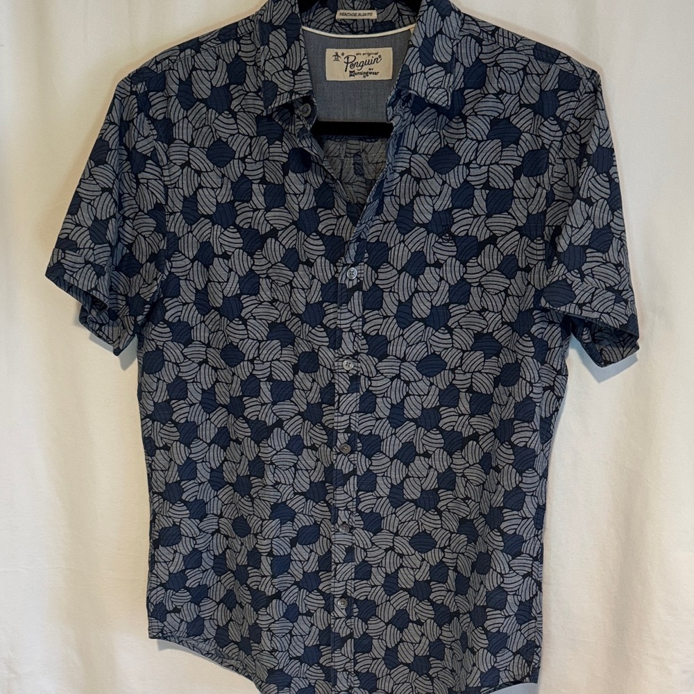 Penguin Navy Leaf Print Casual Shirt